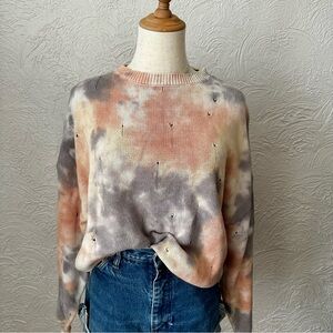 Gilded Intent Tie Dye Distressed Cropped Knit Sweater